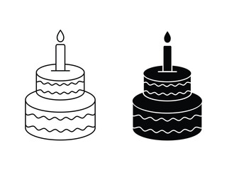 birthday Cake icons set. birthday cake with candles.  filled and strokes on white background.