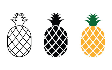 Tropical summer fruit pineapple set. Pineapple cartoon vector icon. isolated on white background. Cute pineapple flat vector, 