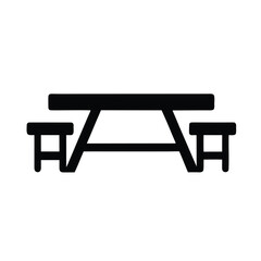 Campsite wood bench and table black silhouette icon isolated on white background