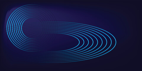 Abstract blue glowing geometric lines on dark blue background. Modern shiny blue circle lines pattern. Futuristic technology concept. Suit for cover, poster, banner, brochure, header, website