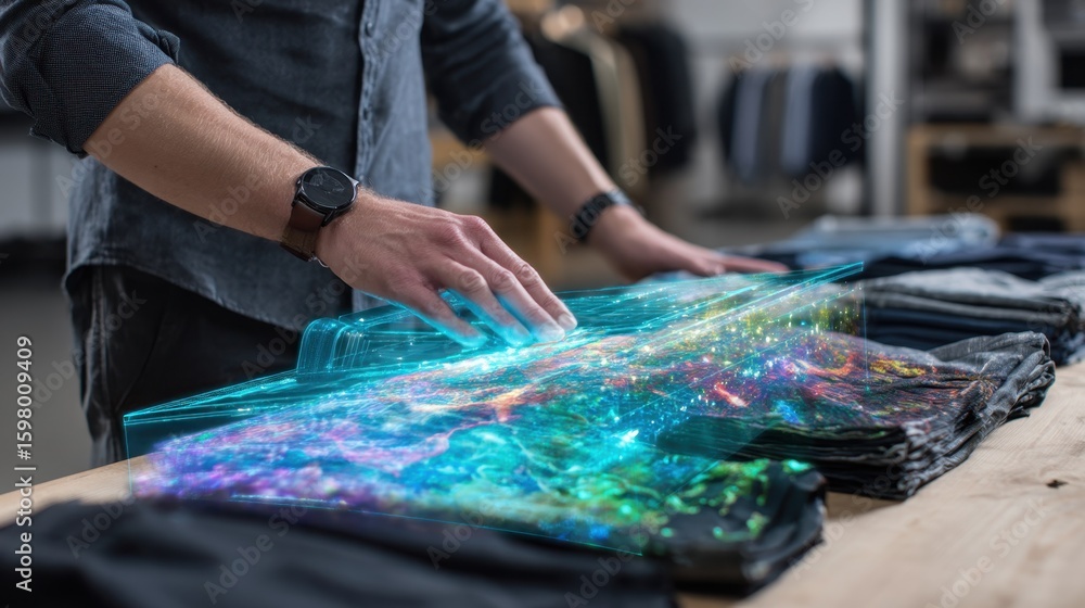 Poster textile engineer uses advanced scanning technology to determine the precise composition of various f