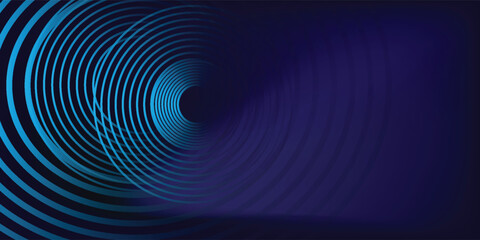 Abstract blue glowing geometric lines on dark blue background. Modern shiny blue circle lines pattern. Futuristic technology concept. Suit for cover, poster, banner, brochure, header, website