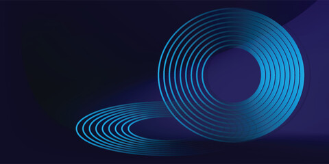 Abstract blue glowing geometric lines on dark blue background. Modern shiny blue circle lines pattern. Futuristic technology concept. Suit for cover, poster, banner, brochure, header, website