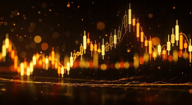 Stock market candlestick chart with bokeh effect for financial analysis
