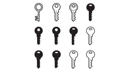 Collection of keys illustration in black and white