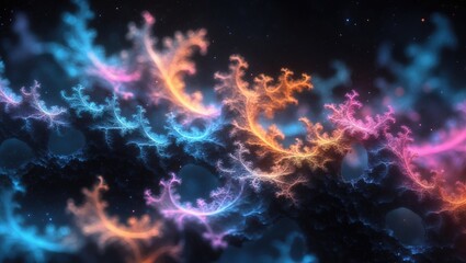Obraz premium Colorful neural network patterns resembling glowing branches or lightning in space or deep within the brain. Abstract technology and neural connections.