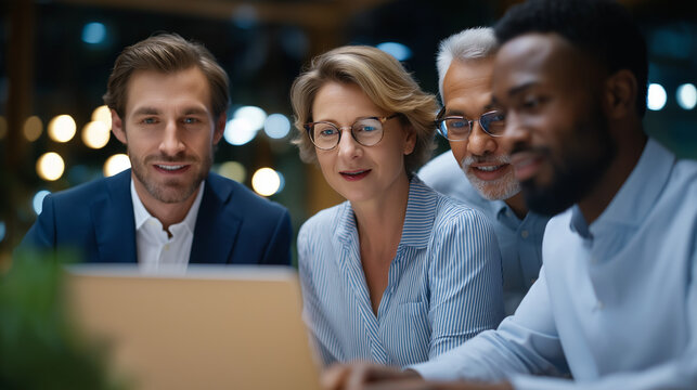 Diverse Team Analyzing Data in Modern Boardroom Workspace