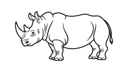 Fototapeta premium A detailed black and white drawing of a rhinoceros standing proudly in profile silhouette