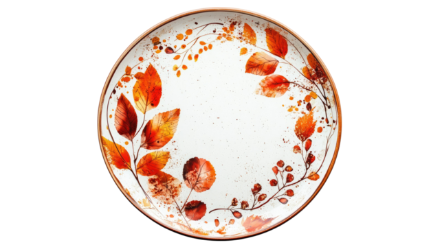 autumn themed plate on white background