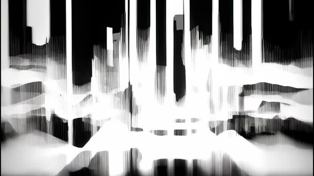 Digital Distortion: Black and White Abstract Waves with Dynamic, Futuristic Patterns