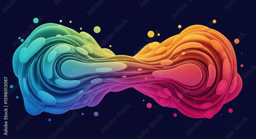 Poster colorful abstract fluid shape with gradients and organic patterns on dark background