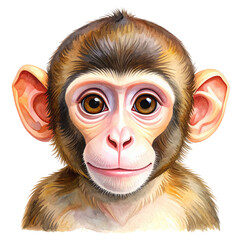 Close up portrait of a young monkey face isolated on transparent background