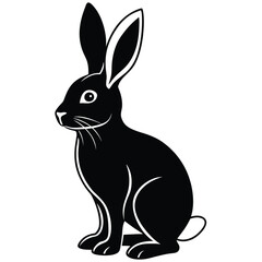 Obraz premium Black Rabbit Silhouette: A sleek, monochromatic silhouette of a rabbit captured in a moment of alert poise. The bold contrast emphasizes the animal's graceful form.