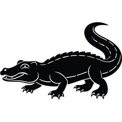 Fototapeta premium Alligator Silhouette: A striking black silhouette of an alligator, a symbol of power, stealth, and survival. perfect for a design concept.