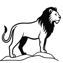 Fototapeta premium Majestic Lion Silhouette: A powerful black and white lion silhouette, exuding strength and pride, stands regally, captured in a stunning display of minimalism. 