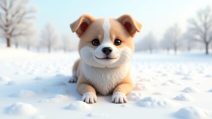 Cute puppy resting in the snow.
