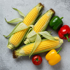 Fresh Corn and Summer Vegetables Ready for a BBQ Feast on Clean Background.