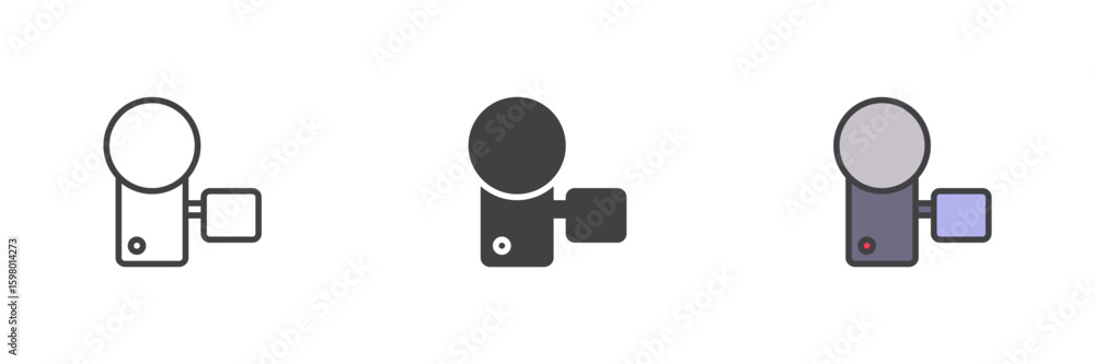 Poster handheld camcorder icon set in line, solid and filled outline style