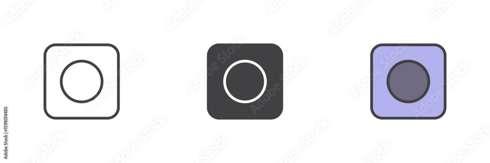 Poster record button icon set in line, solid and filled outline style