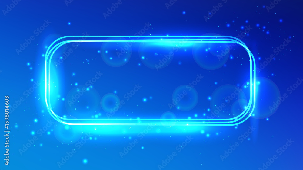 Poster neon rectangular frame with shining effects and sparkles