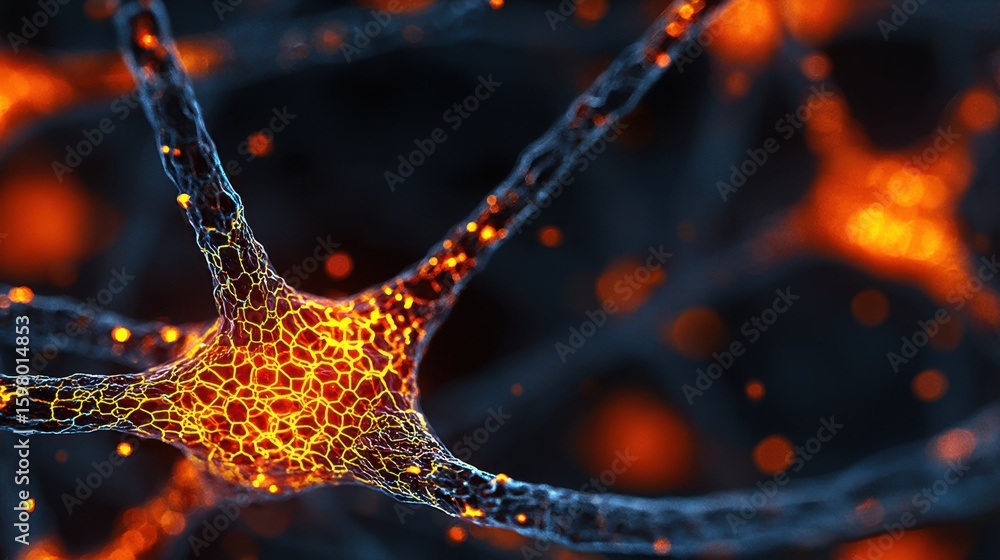 Poster extreme closeup illustrating the cellular architecture of a microvascular network, highlighting inte