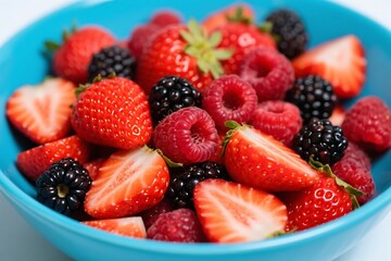 Obraz premium Delicious bowl of fresh berries includes strawberries raspberries and blackberries