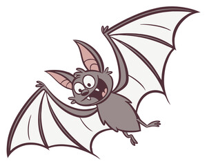 Cartoon bat flying with open wings silhouette