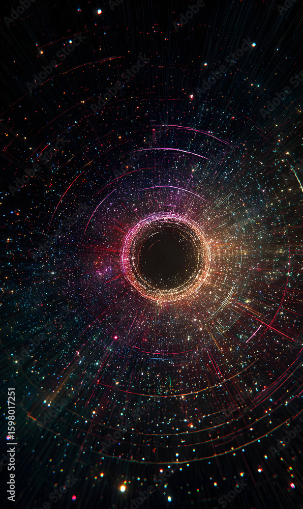 Poster mesmerizing cosmic vortex a digital art creation of a black hole in vibrant colors and shining starl