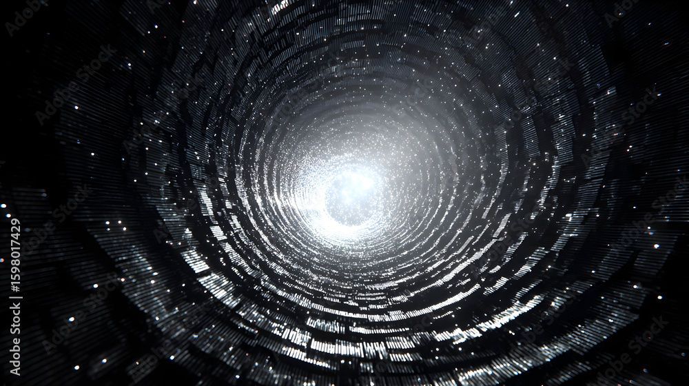 Poster abstract portal with luminous glow and spiraling structure creating depth and wonder showcasing text