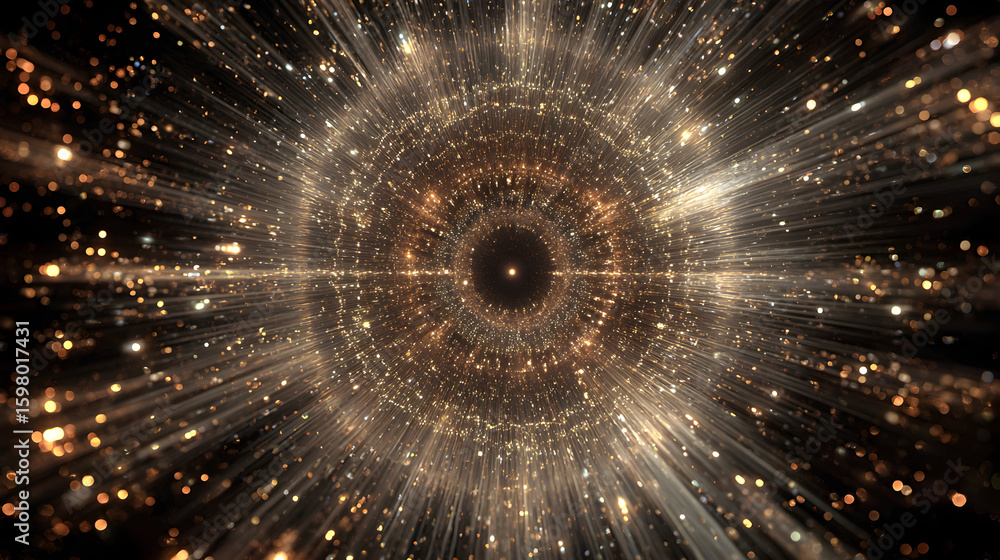 Poster radiant gold light beams abstract background creating a dazzling cosmic effect with sparkling dots a