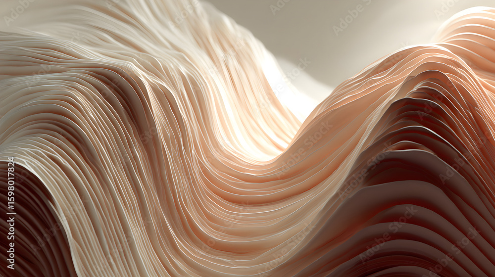 Poster abstract wave texture flowing curved lines in light peach color tones creating a minimalist contempo
