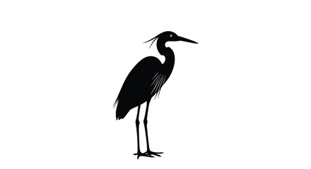 Fototapeta premium Elegant silhouette of a standing heron bird against a white background