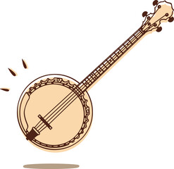 Vector illustration of a banjo on white background, a classic stringed instrument known for its bright, twangy sound. Ideal for folk, country, and bluegrass-themed designs.