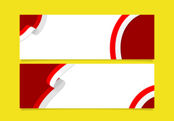 Indonesian flag banner template set on yellow background with white copy space for text. White and red banner suitable for advertisement, website, business, promotion and more