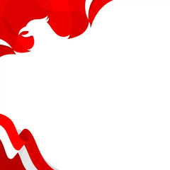 Abstract red and white copy space background with side profile of an eagle and an Indonesian flag suitable for celebrate events or important days related to Indonesia