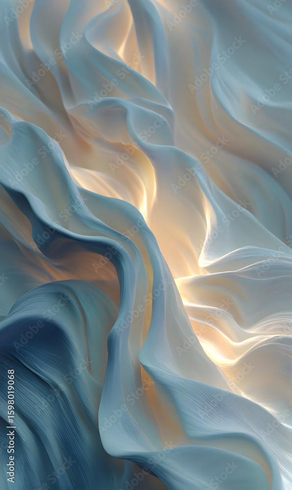 Poster abstract flowing waves with soft light an ethereal fabric or delicate drapery background creating a 