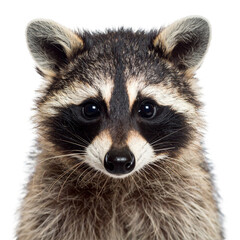 Close up portrait of a raccoon face isolated on transparent background