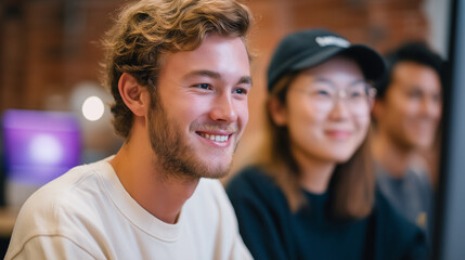 Creative Review Session with Diverse Teams in Casual Workspace