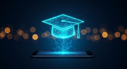 Virtual graduation digital e learning and online education technology concept