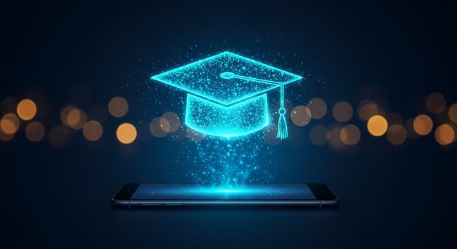 Virtual graduation digital e learning and online education technology concept