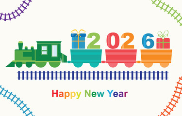 Happy New Year 2026 train with gifts vector