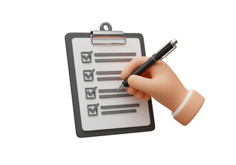 3D Illustration of Hand Checking a Clipboard With Pen