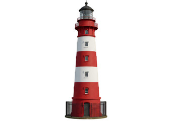 3D Illustration of Isolated Red and White Lighthouse