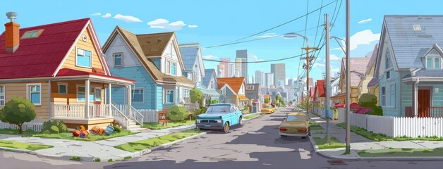 Fototapeta premium Quaint residential street scene on a sunny day