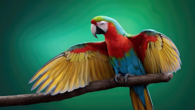 Colorful parrot with open wings