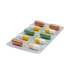 3D Illustration of Pills in Blister Pack on Transparent Background
