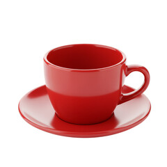 3D Illustration of Red Cup and Saucer Isolated