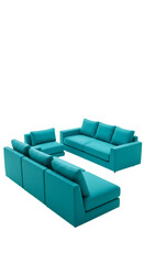 3D Illustration of Turquoise Sectional Sofa on Transparent Background