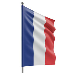 3D Illustration of Waving French Flag on Pole
