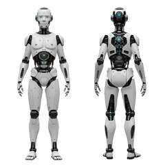 3D Illustration of White Robot Front and Back View